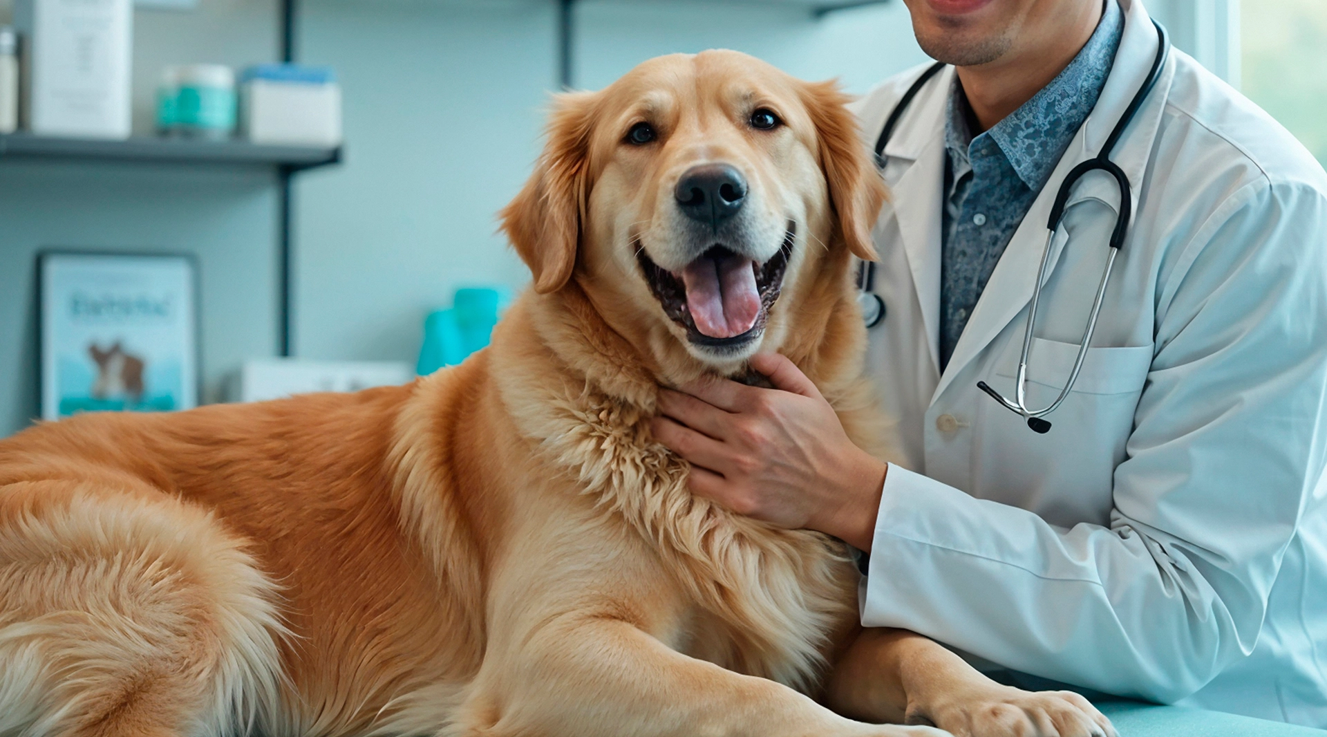Veterinarian caring for a dog