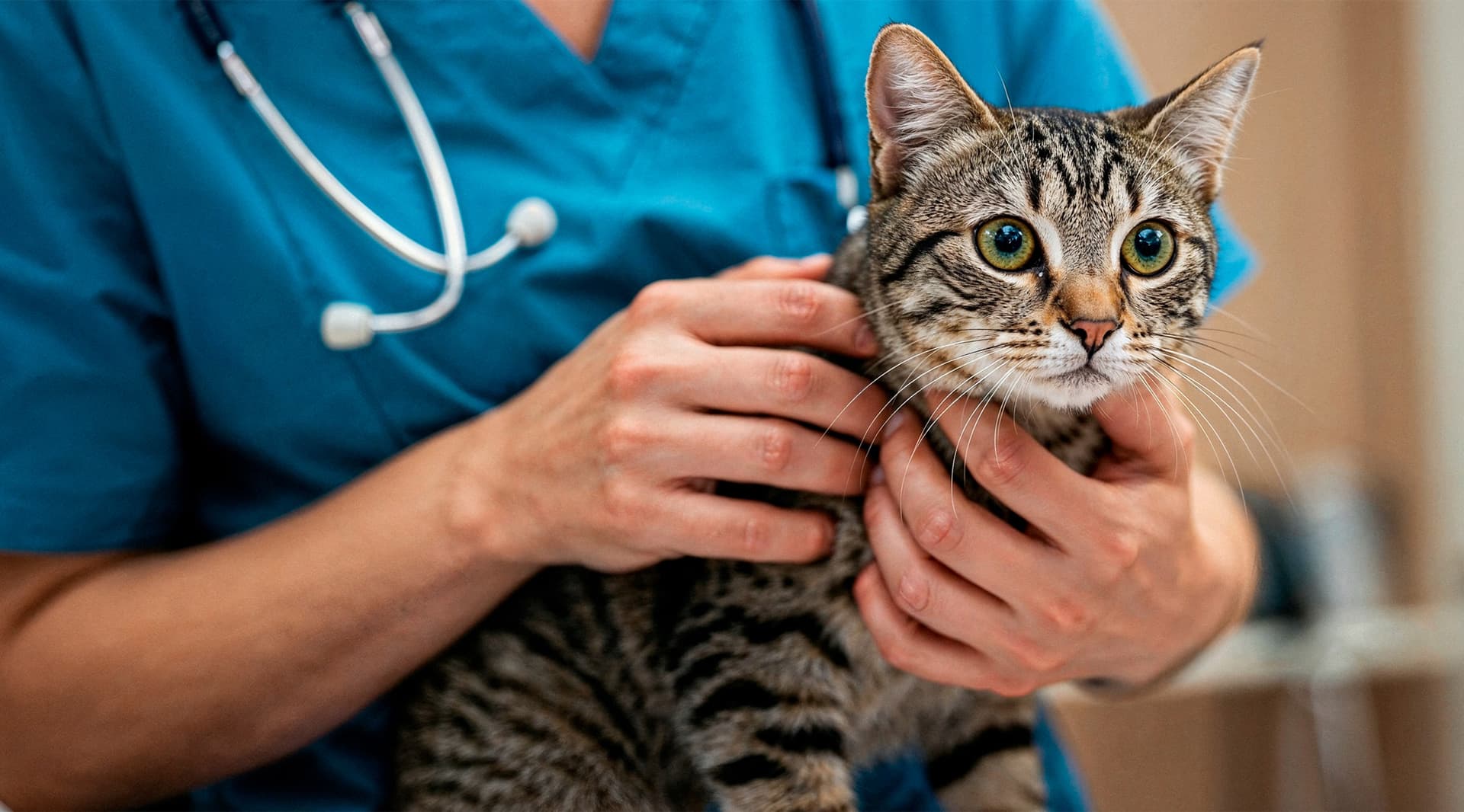 Veterinarian examining a cat