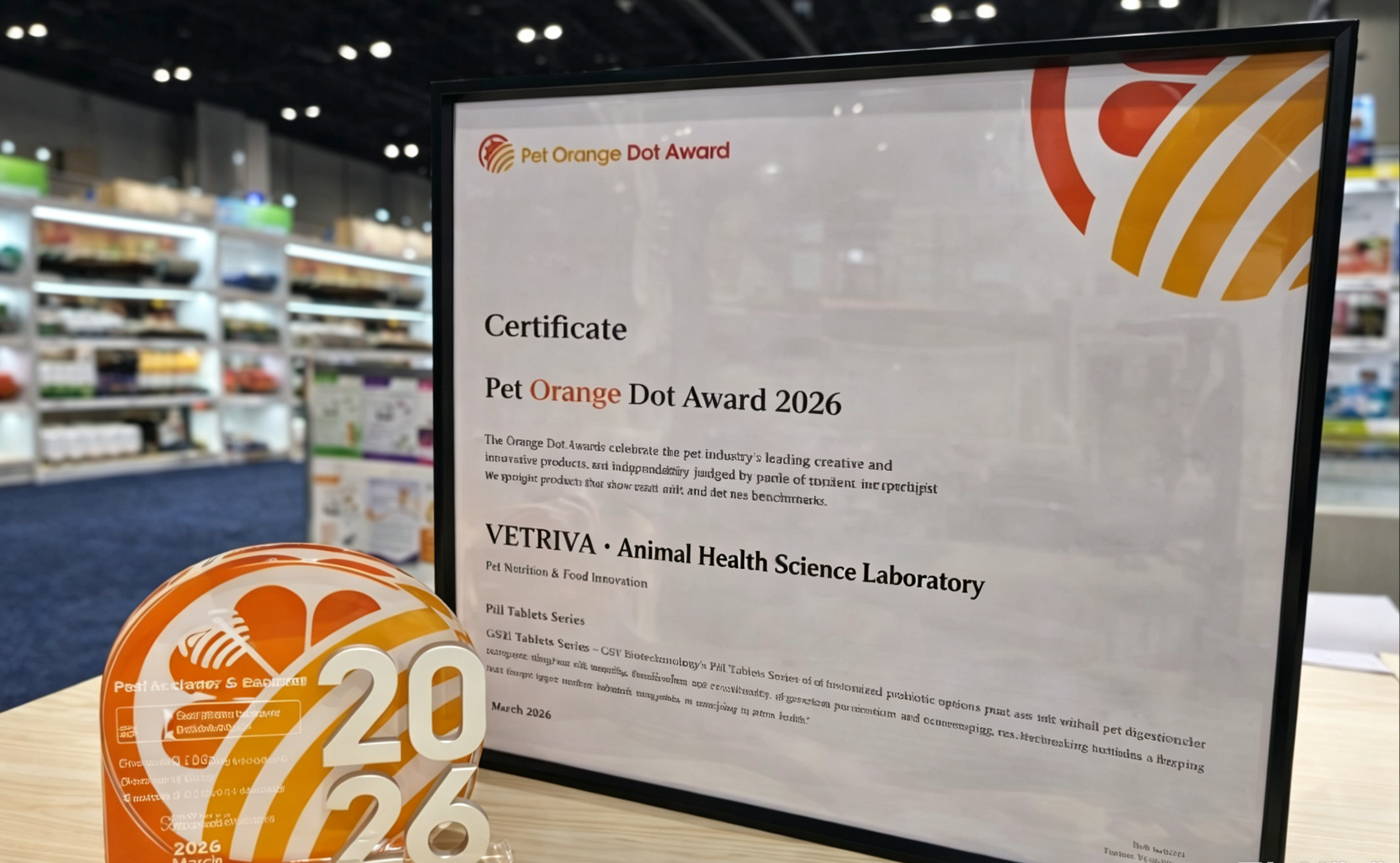 VETRIVA Pet Orange Dot Award certificate